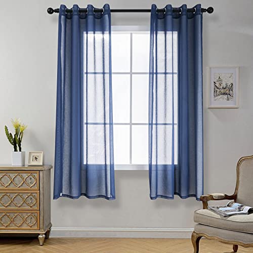 CUCRAF Transparente Gardinen mit ösen Vorhänge Wohnzimmer & Schlafzimmer, H160 x B140cm 2er Set Transluzente Vorhänge Blau, Unifarbene Pflegeleichte und Knitterfreie Vorhänge in Leinenoptik von CUCRAF