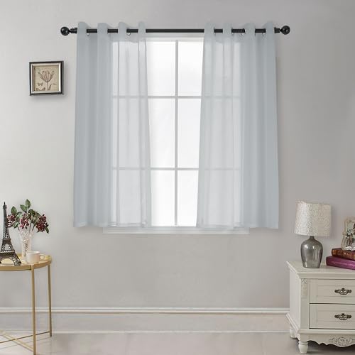 CUCRAF Transparente Gardinen mit ösen Vorhänge Wohnzimmer & Schlafzimmer, H160 x B140cm 2er Set Transluzente Vorhänge Grau Blau, Unifarbene Pflegeleichte und Knitterfreie Vorhänge in Leinenoptik von CUCRAF