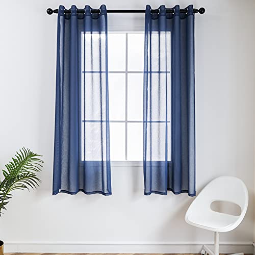 CUCRAF Transparente Gardinen mit ösen Vorhänge Wohnzimmer & Schlafzimmer, H175 x B140cm 2er Set Transluzente Vorhänge Blau, Unifarbene Pflegeleichte und Knitterfreie Vorhänge in Leinenoptik von CUCRAF