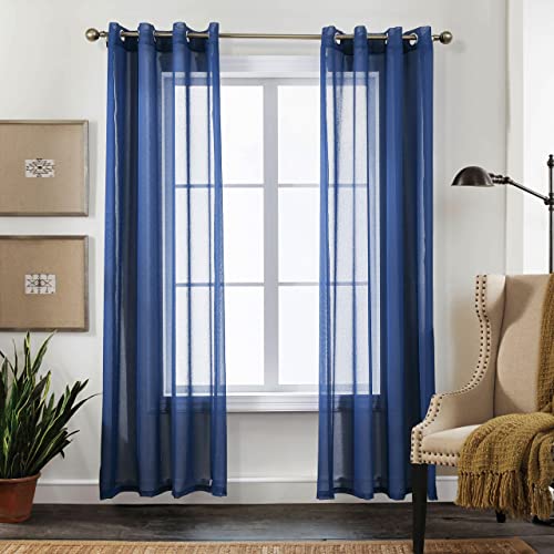 CUCRAF Gardinen Transparente Blaue Paneele für Wohnzimmer Schlafzimmer Fenster Behandlung Tülle, 2er-Set (H225CM X B140CM, Blau) von CUCRAF