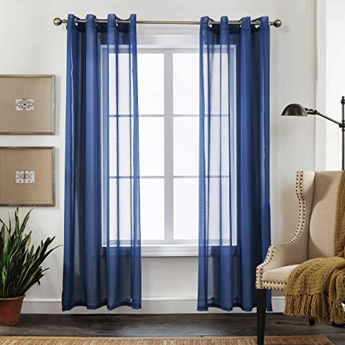 CUCRAF Transparente Gardinen mit ösen Vorhänge Wohnzimmer & Schlafzimmer, H225 x B140cm 2er Set Transluzente Vorhänge Blau, Unifarbene Pflegeleichte und Knitterfreie Vorhänge in Leinenoptik von CUCRAF
