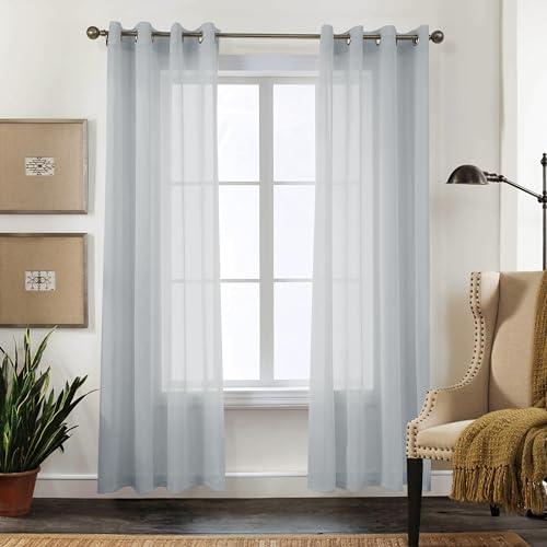 CUCRAF Transparente Gardinen mit ösen Vorhänge Wohnzimmer & Schlafzimmer, H245 x B140cm 2er Set Transluzente Vorhänge Grau Blau, Unifarbene Pflegeleichte und Knitterfreie Vorhänge in Leinenoptik von CUCRAF