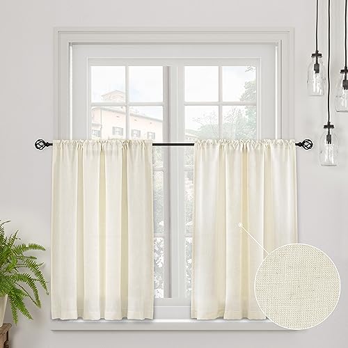 CUCRAF Natur Leinenvorhang mit Ösen 2er Set H 60 x B 120 Bistrogardine Scheibengardinen Halbtransparent Stores Gardinen für Fenster Voile Gardinen Gardinenschal Küchengardinen Wohnzimmer Schlafzimmer von CUCRAF