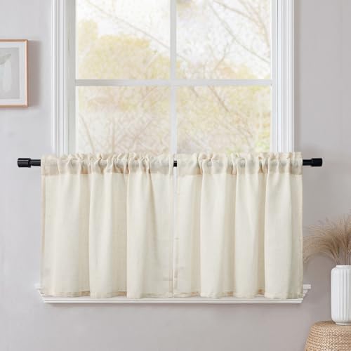 CUCRAF Scheibengardine Küchengardinen Bistrogardine 2er Set Natur Leinen H 45 x B 90 Natur Halb Transparent Stores Gardinen Fenster Leinenvorhang Gardinenschal von CUCRAF