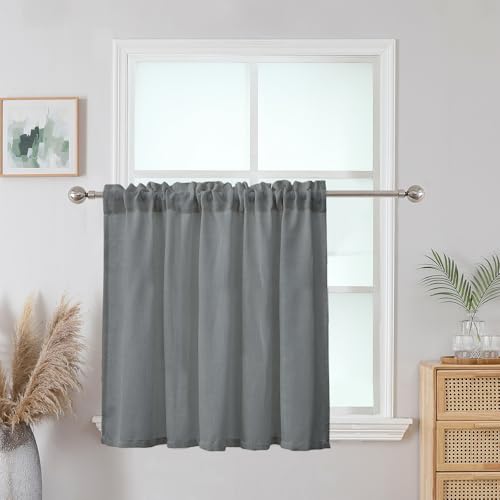 CUCRAF Natur Leinen Scheibengardine Bistrogardine Küchengardinen Grau Halb Transparent Stores Gardine Fenster Leinenvorhang Gardinenschal von CUCRAF