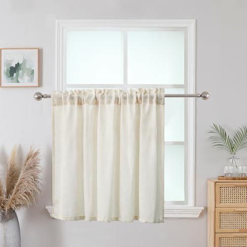 CUCRAF Natur Leinen Scheibengardine Bistrogardine Küchengardinen Natur Halb Transparent Stores Gardine Fenster Leinenvorhang Gardinenschal von CUCRAF