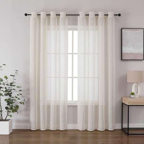CUCRAF Leinen Voile Vorhänge mit Ösen Gardine für Schlafzimmer Wohnzimmer, Leinenfarbe, H245 x B140cm 2er Set von CUCRAF