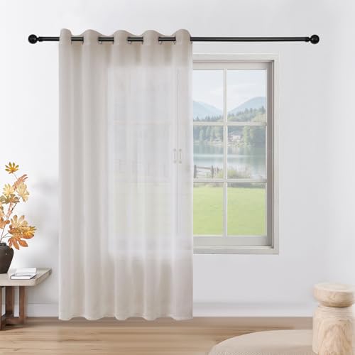 CUCRAF Leinen Voile Vorhänge mit Ösen Gardine für Schlafzimmer Wohnzimmer, Leinenfarbe von CUCRAF