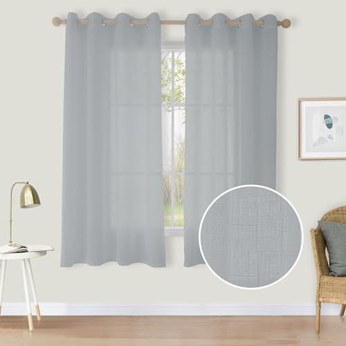 CUCRAF Leinen Voile Vorhänge mit Ösen Lichtfilterung Gardine für Schlafzimmer Wohnzimmer, Grau Blau, H175 x B140cm 2er Set von CUCRAF