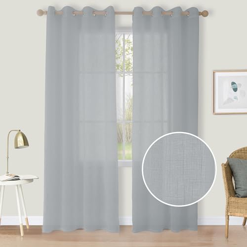 CUCRAF Leinen Voile Vorhänge mit Ösen Lichtfilterung Gardine für Schlafzimmer Wohnzimmer, Grau Blau, H225 x B140cm 2er Set von CUCRAF