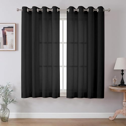 CUCRAF Leinen Voile Vorhänge mit Ösen Lichtfilterung Gardine für Schlafzimmer Wohnzimmer, Schwarz, H160 x B140cm 2er Set von CUCRAF