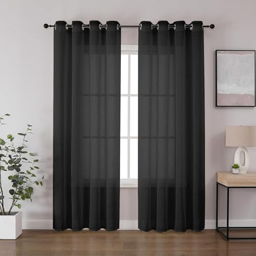 CUCRAF Leinen Voile Vorhänge mit Ösen Lichtfilterung Gardine für Schlafzimmer Wohnzimmer, Schwarz, H245 x B140cm 2er Set von CUCRAF