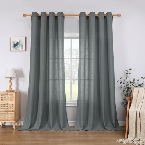 CUCRAF Leinen Vorhänge mit Ösen 2er Set H 225 x B 140 Grau Halbtransparente Leinenvorhang Wohnzimmer Leinenoptik Voile Gardinen Leinenfarbe Schlafzimmer Stores von CUCRAF