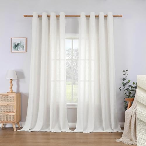 CUCRAF Leinen Vorhänge mit Ösen 2er Set H 225 x B 140 Hellbeige Halbtransparente Leinenvorhang Wohnzimmer Leinenoptik Voile Gardinen Leinenfarbe Schlafzimmer Stores von CUCRAF