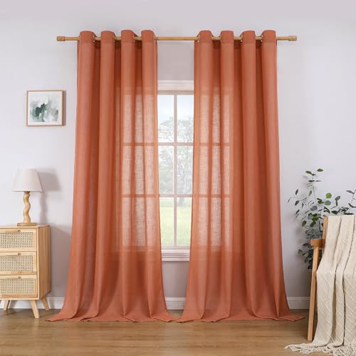 CUCRAF Leinen Vorhänge mit Ösen 2er Set H 225 x B 140 Terrakotta Halbtransparente Leinenvorhang Wohnzimmer Leinenoptik Voile Gardinen Leinenfarbe Schlafzimmer Stores von CUCRAF