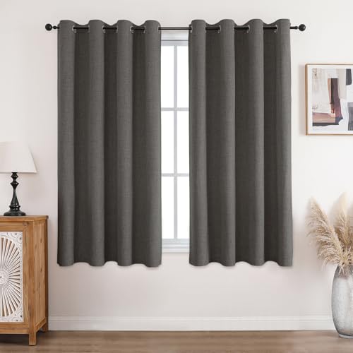 CUCRAF Leinenoptik 100% Blickdicht Vorhänge mit Ösen Wärmeisolierte Schlafzimmer Vorhänge mit Beschichtung Rückenschicht für Schlafzimmer Kinderzimmer 2 Stücke H137xB117cm Grau von CUCRAF