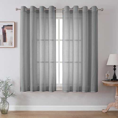 CUCRAF Leinenoptik Grau Voile Vorhänge mit Ösen Halbtransparent Gardine für Schlafzimmer Wohnzimmer H160 x B140cm 2er Set,Grau CUCRAF Leinenoptik Grau Voile Vorhänge mit Ösen Halbtransparent Gardine für Schlafzimmer Wohnzimmer H160 x B140cm 2er Set,Grau von CUCRAF