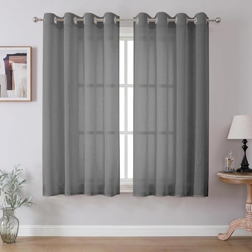 CUCRAF Leinenoptik Grau Voile Vorhänge mit Ösen Halbtransparent Gardine für Schlafzimmer Wohnzimmer H160 x B140cm 2er Set,Grau CUCRAF Leinenoptik Grau Voile Vorhänge mit Ösen Halbtransparent Gardine für Schlafzimmer Wohnzimmer H160 x B140cm 2er Set,Grau von CUCRAF