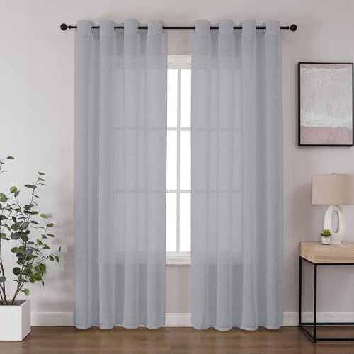 CUCRAF Leinenoptik Voile Vorhänge mit Ösen Gardine für Schlafzimmer Wohnzimmer, Leinenfarbe，2er Set von CUCRAF