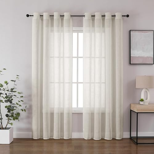 CUCRAF Leinenoptik Voile Vorhänge mit Ösen Gardine für Schlafzimmer Wohnzimmer, Leinenfarbe，2er Set von CUCRAF