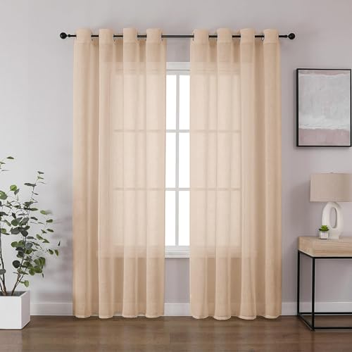 CUCRAF Leinenoptik Voile Vorhänge mit Ösen Gardine für Schlafzimmer Wohnzimmer, Leinenfarbe，2er Set von CUCRAF