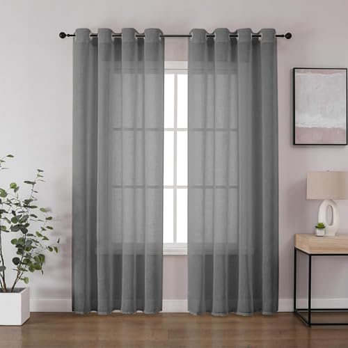 CUCRAF Leinenoptik Voile Vorhänge mit Ösen Gardine für Schlafzimmer Wohnzimmer, Leinenfarbe，2er Set von CUCRAF