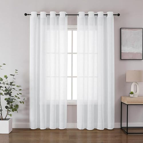 CUCRAF Leinenoptik Voile Vorhänge mit Ösen Gardine für Schlafzimmer Wohnzimmer,Weiß H242 x B132,2er Set von CUCRAF