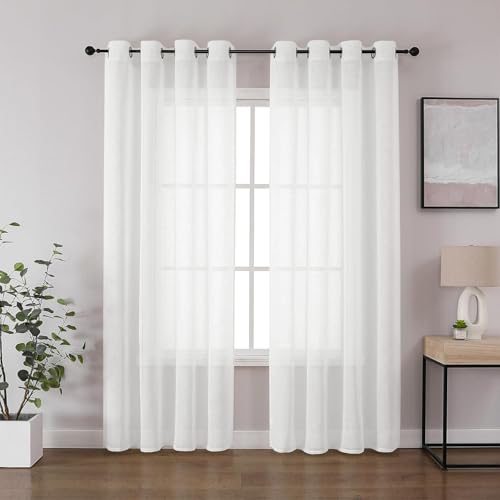 CUCRAF Leinenoptik Voile Vorhänge mit Ösen Gardine für Schlafzimmer Wohnzimmer,Off White H242 x B132,2er Set von CUCRAF