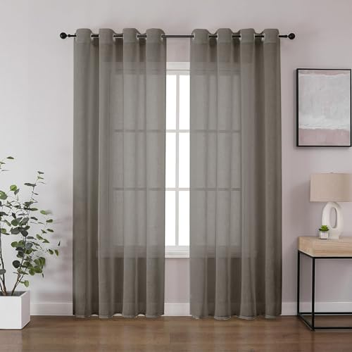 CUCRAF Leinenoptik Voile Vorhänge mit Ösen Gardine für Schlafzimmer Wohnzimmer, Leinenfarbe，2er Set von CUCRAF