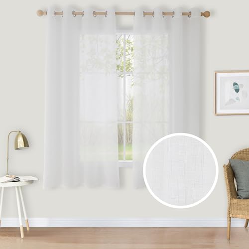 CUCRAF Leinenoptik Voile Vorhänge mit Ösen Gardinen Wohnzimmer Schlafzimmer, Off White, H145 x B140cm 2er Set von CUCRAF