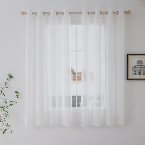 CUCRAF Leinenoptik Voile Vorhänge mit Ösen Gardinen Wohnzimmer Schlafzimmer, Off White, H160 x B140cm 2er Set von CUCRAF