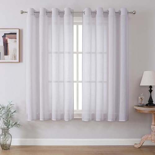 CUCRAF Leinenoptik Voile Vorhänge mit Ösen Gardinen Wohnzimmer Schlafzimmer, Off White, H160 x B140cm 2er Set von CUCRAF