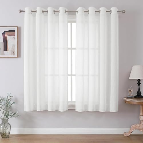 CUCRAF Leinenoptik Voile Vorhänge mit Ösen Gardinen Wohnzimmer Schlafzimmer, Off White, H160 x B140cm 2er Set von CUCRAF