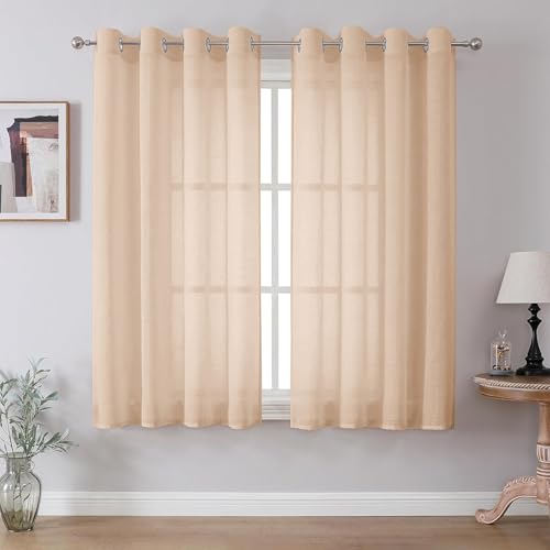 CUCRAF Leinenoptik Voile Vorhänge mit Ösen Halbtransparent Gardine für Schlafzimmer Wohnzimmer H160 x B140cm 2er Set,Baby Rosa von CUCRAF