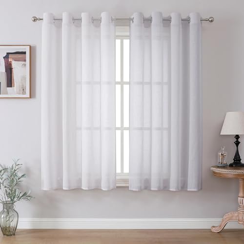 CUCRAF Leinenoptik Weiß Voile Vorhänge mit Ösen Halbtransparent Gardine für Schlafzimmer Wohnzimmer H175 x B140cm 2er Set von CUCRAF
