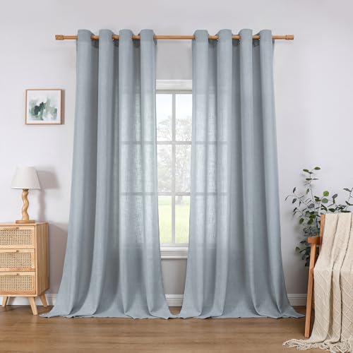 CUCRAF Leinen Vorhänge mit Ösen 2er Set H 245 x B 140 Grau Blau Halbtransparente Leinenvorhang Wohnzimmer Leinenoptik Voile Gardinen Leinenfarbe Schlafzimmer Stores von CUCRAF