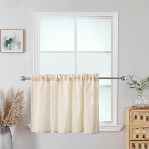 CUCRAF Natur Leinen Scheibengardine Bistrogardine Küchengardinen Beige Halb Transparent Stores Gardine Fenster Leinenvorhang Gardinenschal von CUCRAF