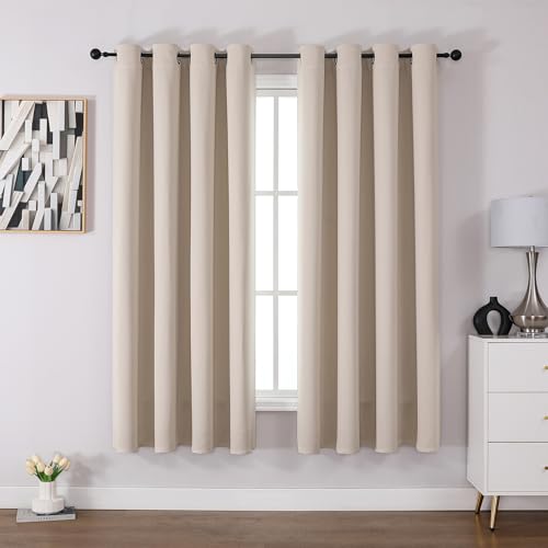 CUCRAF Ösen Kurze Vorhänge Fensterbehandlung Verdunkelungsvorhänge Raumdekoration - H175 x B140cm Beige Ösenvorhänge 2er Set von CUCRAF