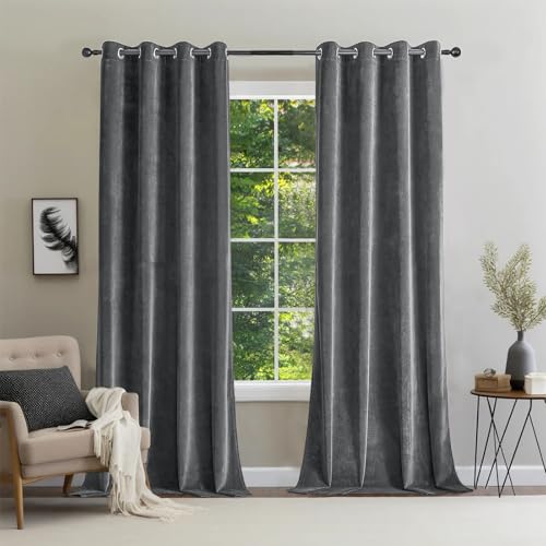 CUCRAF Samtvorhang mit Ösen 2er Set, blickdichte und lichtundurchlässige Vorhänge, H 225x B 140m, luxuriöse wärmeisolierende Vorhänge für Wohnzimmer und Schlafzimmer (Grau) CUCRAF Samtvorhang mit Ösen 2er Set, blickdichte und lichtundurchlässige Vorhänge, H 225x B 140m, luxuriöse wärmeisolierende Vorhänge für Wohnzimmer und Schlafzimmer (Grau) von CUCRAF
