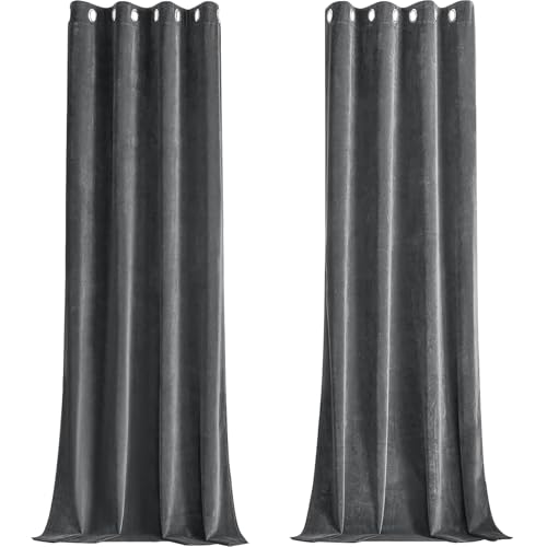CUCRAF Samtvorhang mit Ösen 2er Set, blickdichte und lichtundurchlässige Vorhänge, H 245x B 140cm, luxuriöse wärmeisolierende Vorhänge für Wohnzimmer und Schlafzimmer (Grau) von CUCRAF