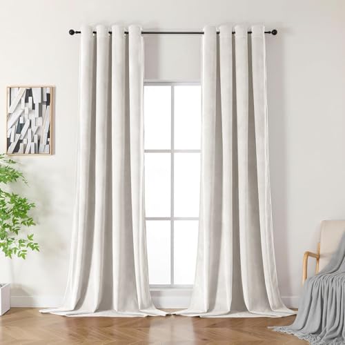 CUCRAF Samtvorhang mit Ösen Creme Weiß Elegant Wärmeisolierten Verdunklungsvorhänge Schallschutz Blickdicht Vorhang Weich Thermovorhang Kälteschutz Wohnzimmer Schlafzimmer von CUCRAF