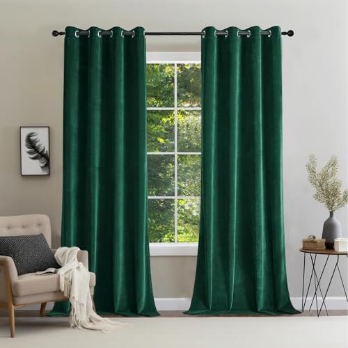 CUCRAF Samtvorhang mit Ösen 2er Set, blickdichte und lichtundurchlässige Vorhänge, H 245x B 140cm, luxuriöse wärmeisolierende Vorhänge für Wohnzimmer und Schlafzimmer (Grün) von CUCRAF