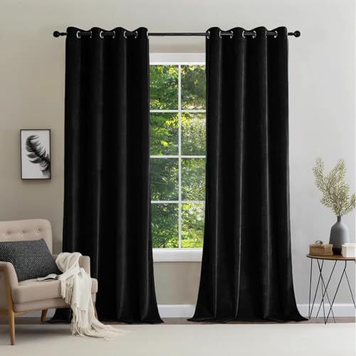 CUCRAF Samtvorhang mit Ösen 2er Set, blickdichte und lichtundurchlässige Vorhänge, H 245x B 140cm, luxuriöse wärmeisolierende Vorhänge für Wohnzimmer und Schlafzimmer (Schwarz) CUCRAF Samtvorhang mit Ösen 2er Set, blickdichte und lichtundurchlässige Vorhänge, H 245x B 140cm, luxuriöse wärmeisolierende Vorhänge für Wohnzimmer und Schlafzimmer (Schwarz) von CUCRAF