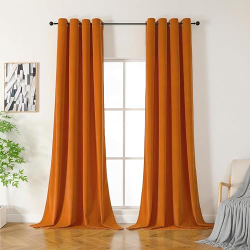 CUCRAF Samtvorhang mit Ösen 2er Set, blickdichte und lichtundurchlässige Vorhänge, H 260x B 132cm, luxuriöse wärmeisolierende Vorhänge für Wohnzimmer und Schlafzimmer (Orange) CUCRAF Samtvorhang mit Ösen 2er Set, blickdichte und lichtundurchlässige Vorhänge, H 260x B 132cm, luxuriöse wärmeisolierende Vorhänge für Wohnzimmer und Schlafzimmer (Orange) von CUCRAF