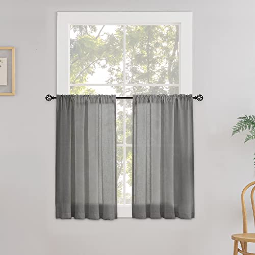 CUCRAF Grau Leinenvorhang mit Ösen 2er Set H 60 x B 120 Bistrogardine Scheibengardinen Halbtransparent Stores Gardinen für Fenster Voile Gardinen Gardinenschal Küchengardinen Wohnzimmer Schlafzimmer von CUCRAF