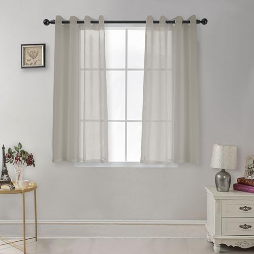 CUCRAF Sheer Voile Transparente Gardinen in Leinenoptik mit Ösen Gardine aus Voile Polyester Ösenschal Wohnzimmer Fensterschal für Schlafzimmer 2er Set 140 X 145 cm (B x H), Hellgrau von CUCRAF