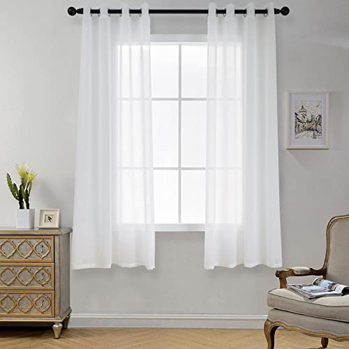 CUCRAF Sheer Voile Transparente Gardinen in Leinenoptik mit Ösen Gardine aus Voile Polyester Ösenschal Wohnzimmer Fensterschal für Schlafzimmer 2er Set 140 X 160 cm (B x H), Off White von CUCRAF