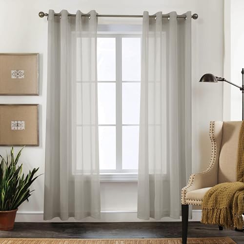 CUCRAF Sheer Voile Transparente Gardinen in Leinenoptik mit Ösen Gardine aus Voile Polyester Ösenschal Wohnzimmer Fensterschal für Schlafzimmer 2er Set 140 X 225 cm (B x H), Hellgrau von CUCRAF