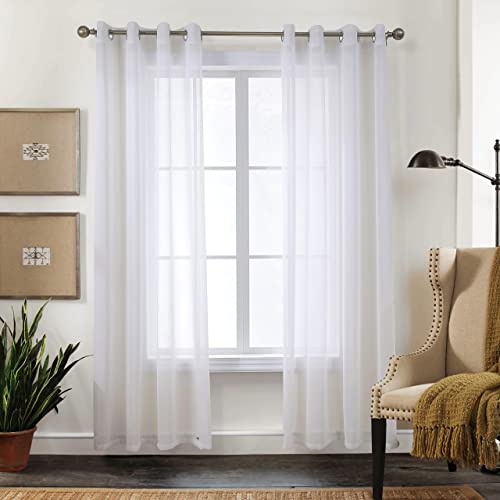 CUCRAF Sheer Voile Transparente Gardinen in Leinenoptik mit Ösen Gardine aus Voile Polyester Ösenschal Wohnzimmer Fensterschal für Schlafzimmer 2er Set 140 X 225 cm (B x H), Off White,Grommet Top von CUCRAF