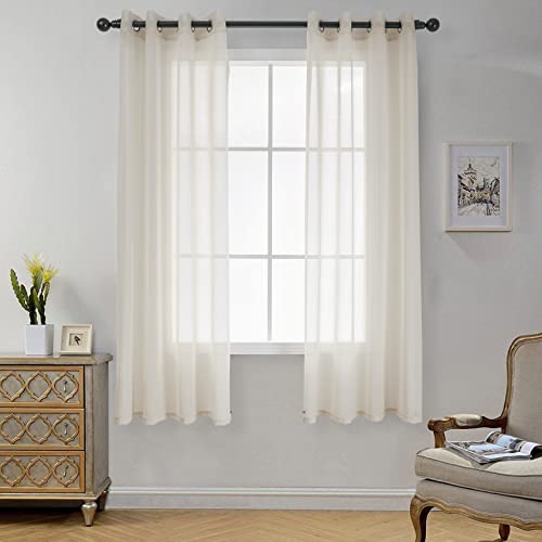 CUCRAF Solid Sheer Leinenoptik Voile Vorhang Fenstervorhang-Sets, Polyester Ösenschal, Moderne Fensterbehandlungen, Leinenfarbe, H175 x B140cm 2er Set von CUCRAF